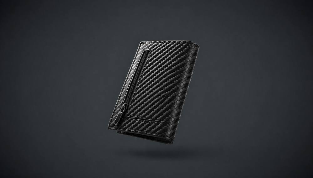 NEXO carbon fiber wallet with secure zipper pocket